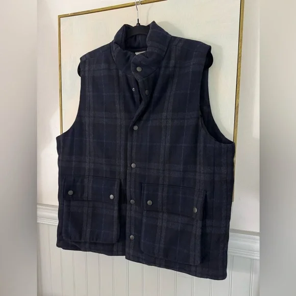 SINGER + SARGENT Wool Blend Fully Lined Blue Black Plaid Puffer Vest Size L - Picture 5 of 8